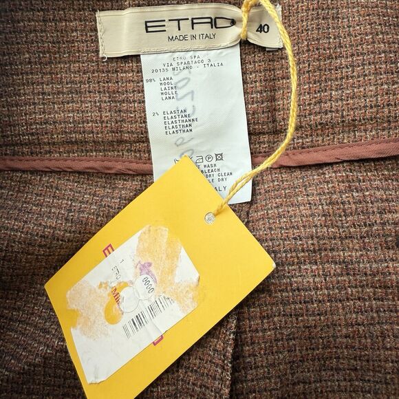 ETRO Dark Brown Micro Plaid Wool Blend Italian Pants Size 40/ US 4 - Picture 5 of 12